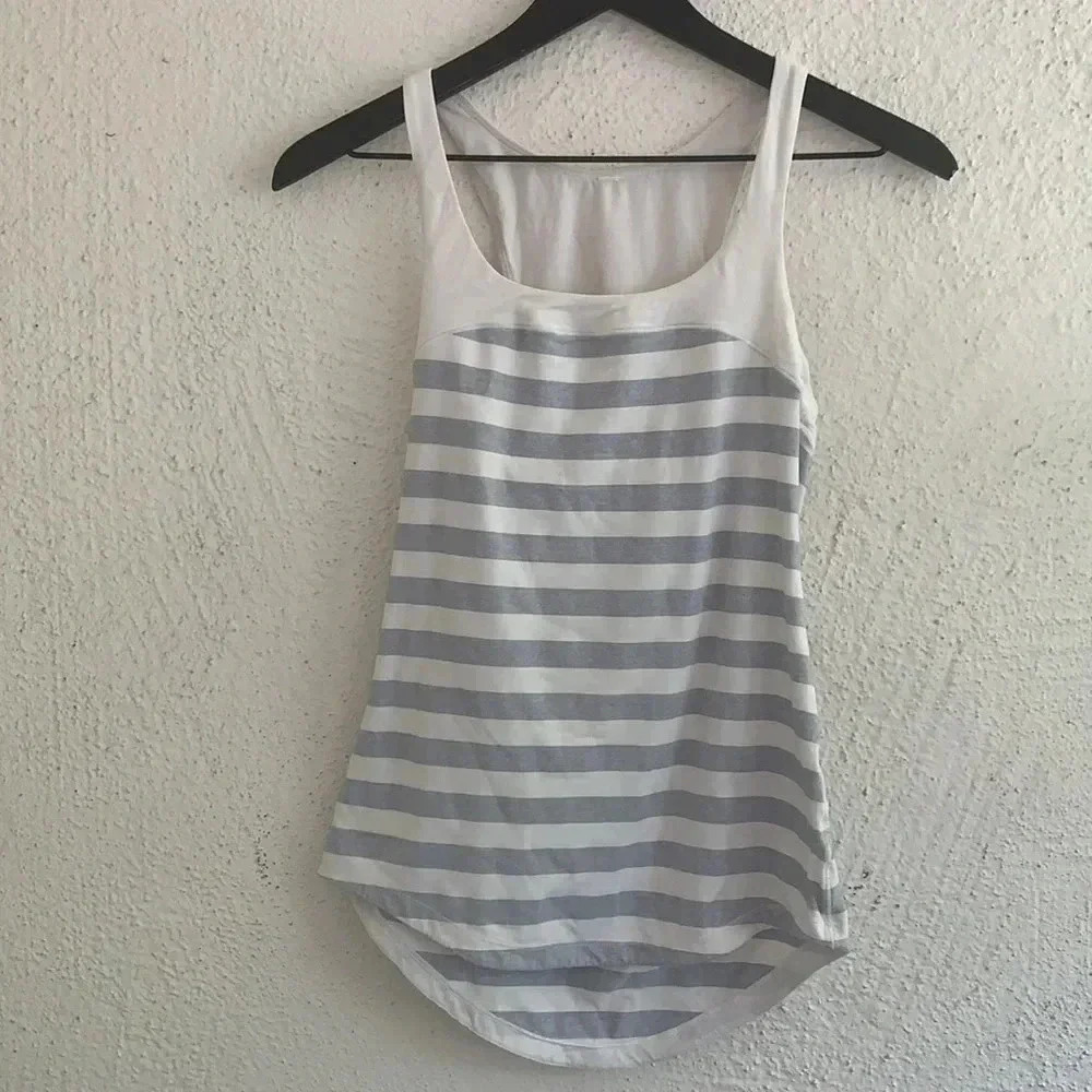 Lululemon Cream Gray Striped Yoga Tank Top Size 4 - Picture 2 of 9